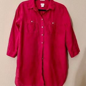 Chico’s No Iron Linen 3/4 sleeve pink shirt size 1